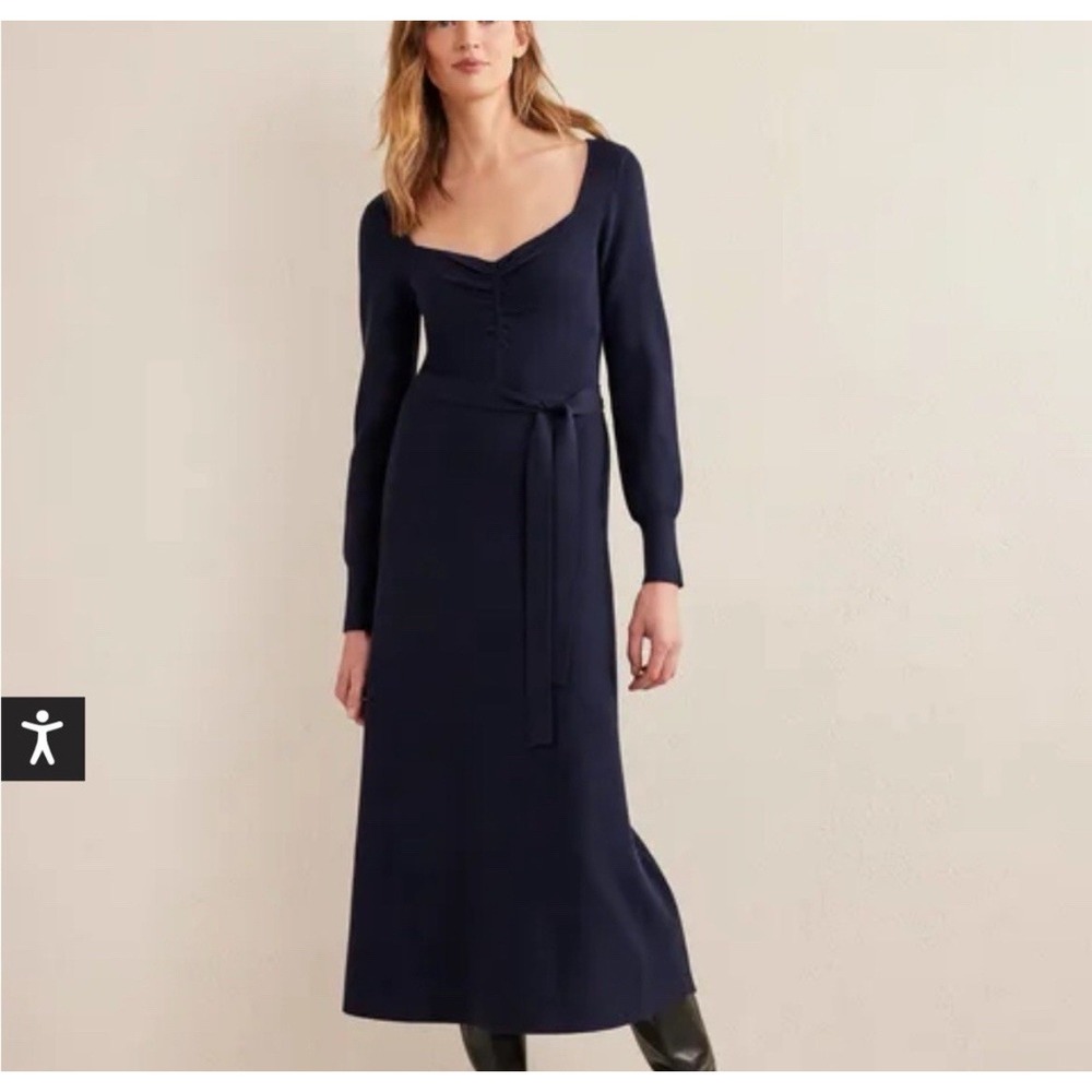 Boden Blue Square Sweetheart Neck Knitted Midi Dress Size 16- 18R - No Belt